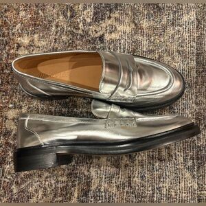 Madewell Vernon Chunky Silver Loafers Shoes 9 Medium Specchio